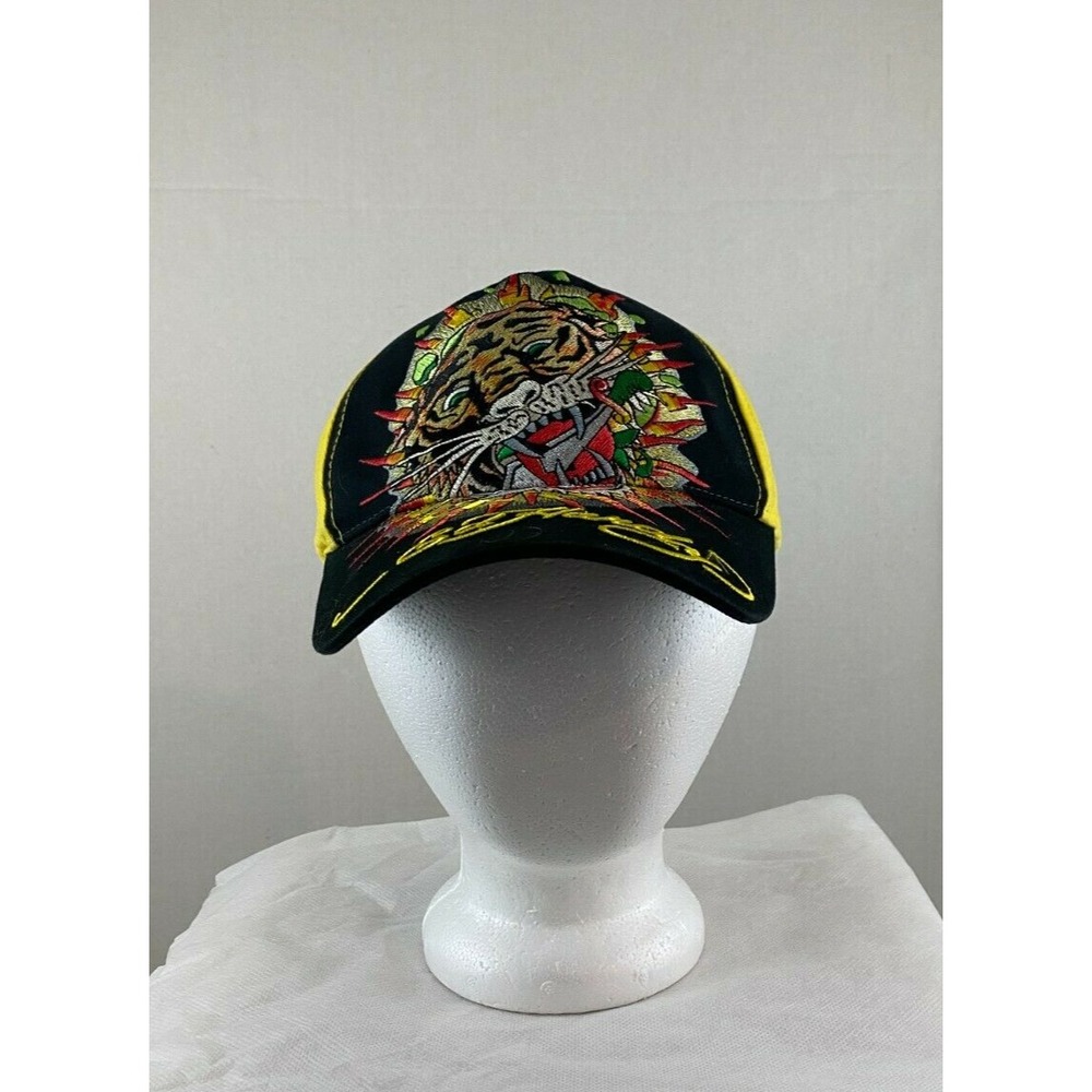 Ed Hardy Kids Baseball Hat Cap Black Yellow Embroidered Roaring Tiger Strapback